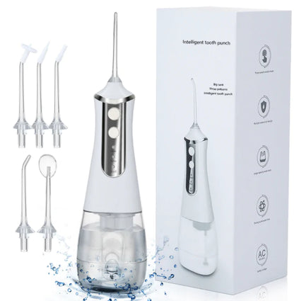 Water Flosser Portable Oral Irrigator 5 Pressure Mode 4 Replaceable Jet Teeth Cleaner Home and Travel - Powerful Cordless 300ML Dental Flosser