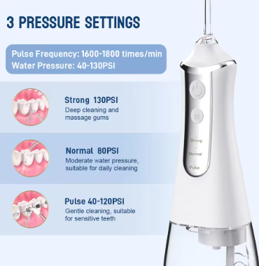 Water Flosser Portable Oral Irrigator 5 Pressure Mode 4 Replaceable Jet Teeth Cleaner Home and Travel - Powerful Cordless 300ML Dental Flosser