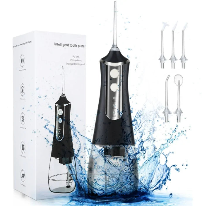 Water Flosser Portable Oral Irrigator 5 Pressure Mode 4 Replaceable Jet Teeth Cleaner Home and Travel - Powerful Cordless 300ML Dental Flosser